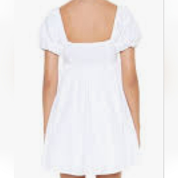 White Puff-Sleeve Babydoll Mini Dress - Picture 2 of 9